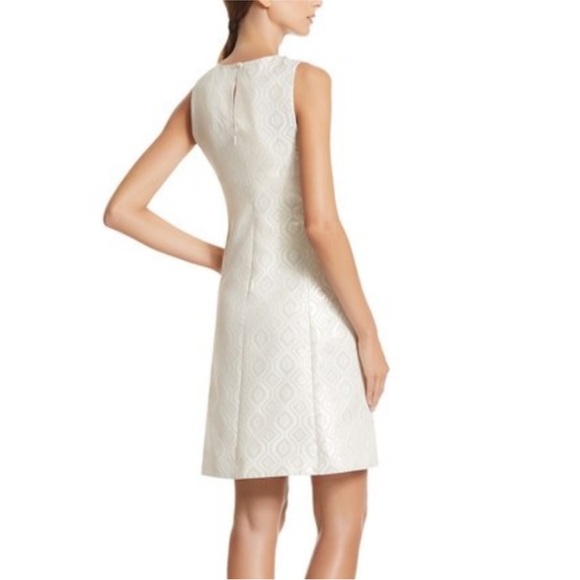 NEW White House Black Market ivory jacquard beaded Dress Sz 2 - Picture 2 of 9